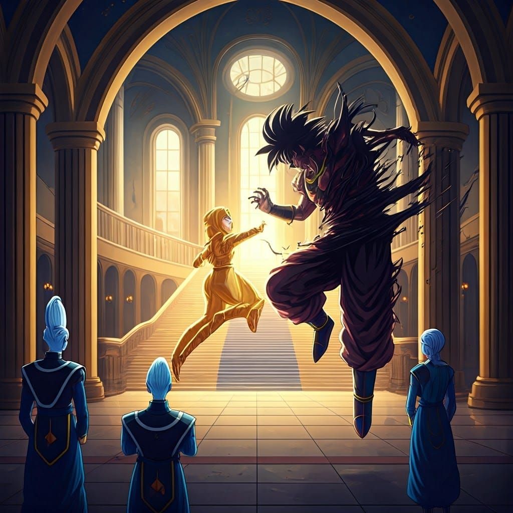 Ethereal Warrior Confronts Cosmic Horror in Celestial Palace