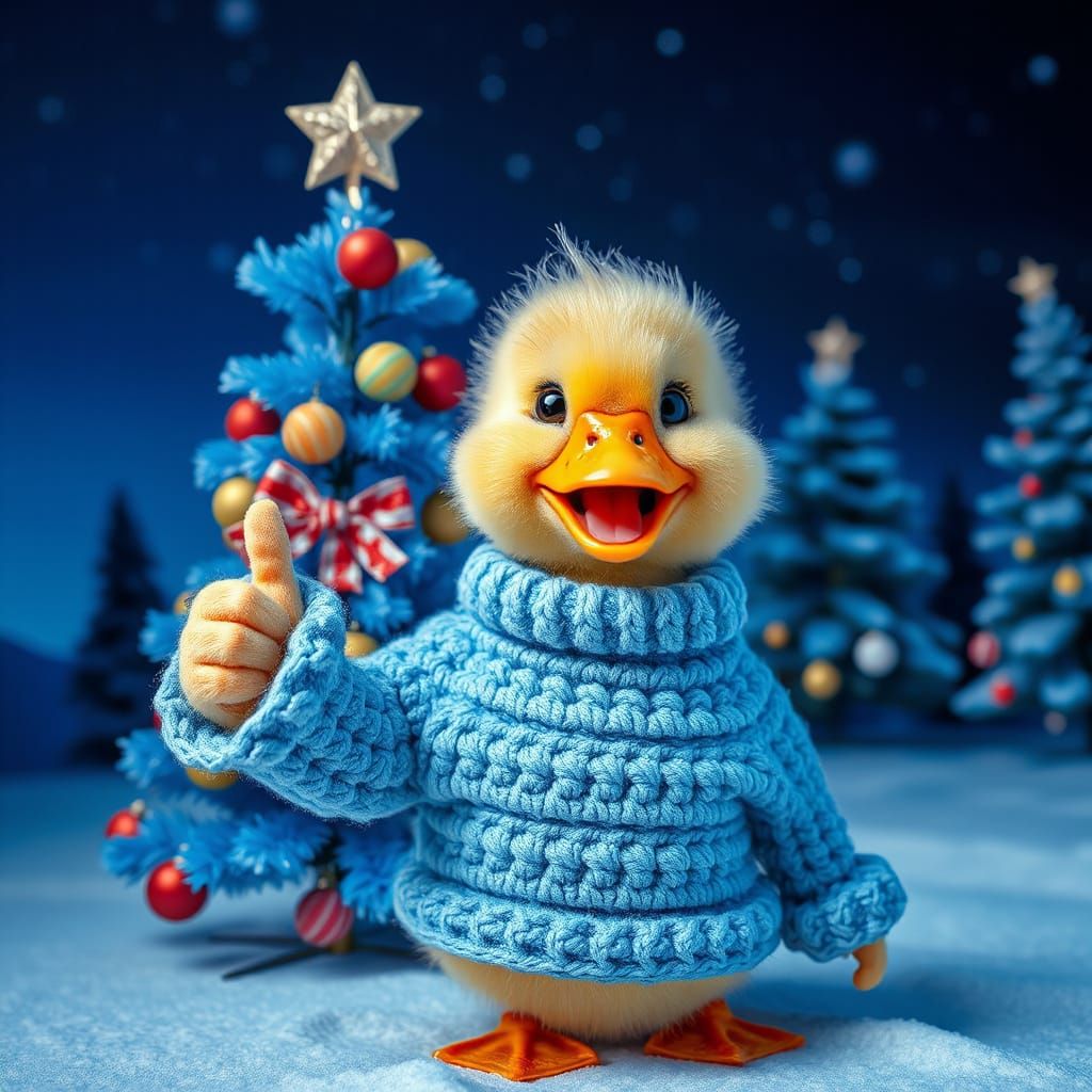 Adorable Duck in Azure Blue Christmas Dreamscape