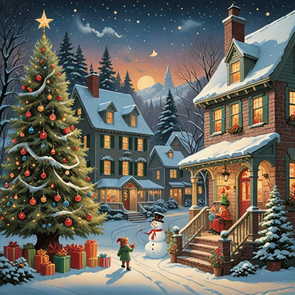 Warm Winter Wonderland with Festive Christmas Tree and Cozy....