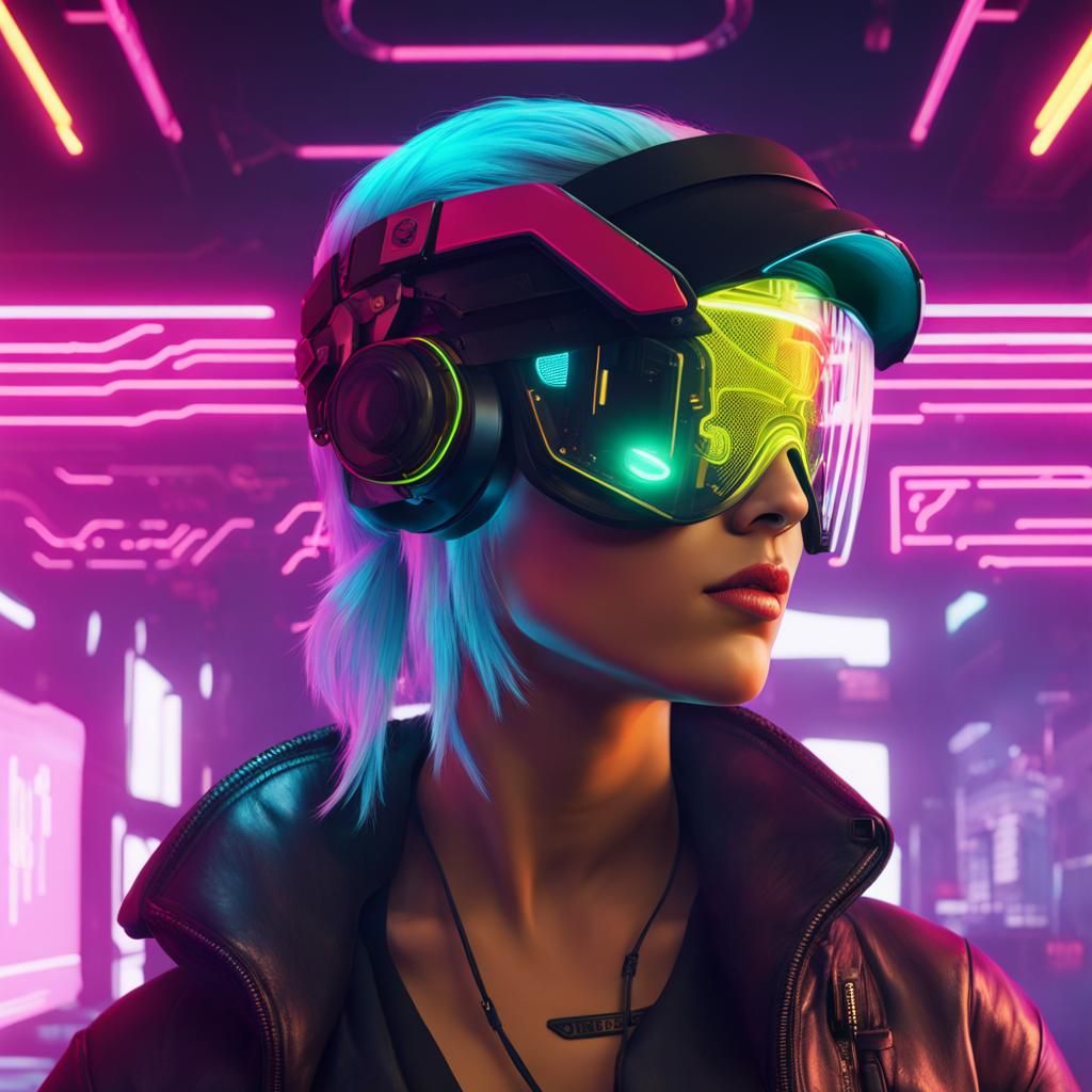 Cyberpunk Gamer Girl Soaring Through Microchips