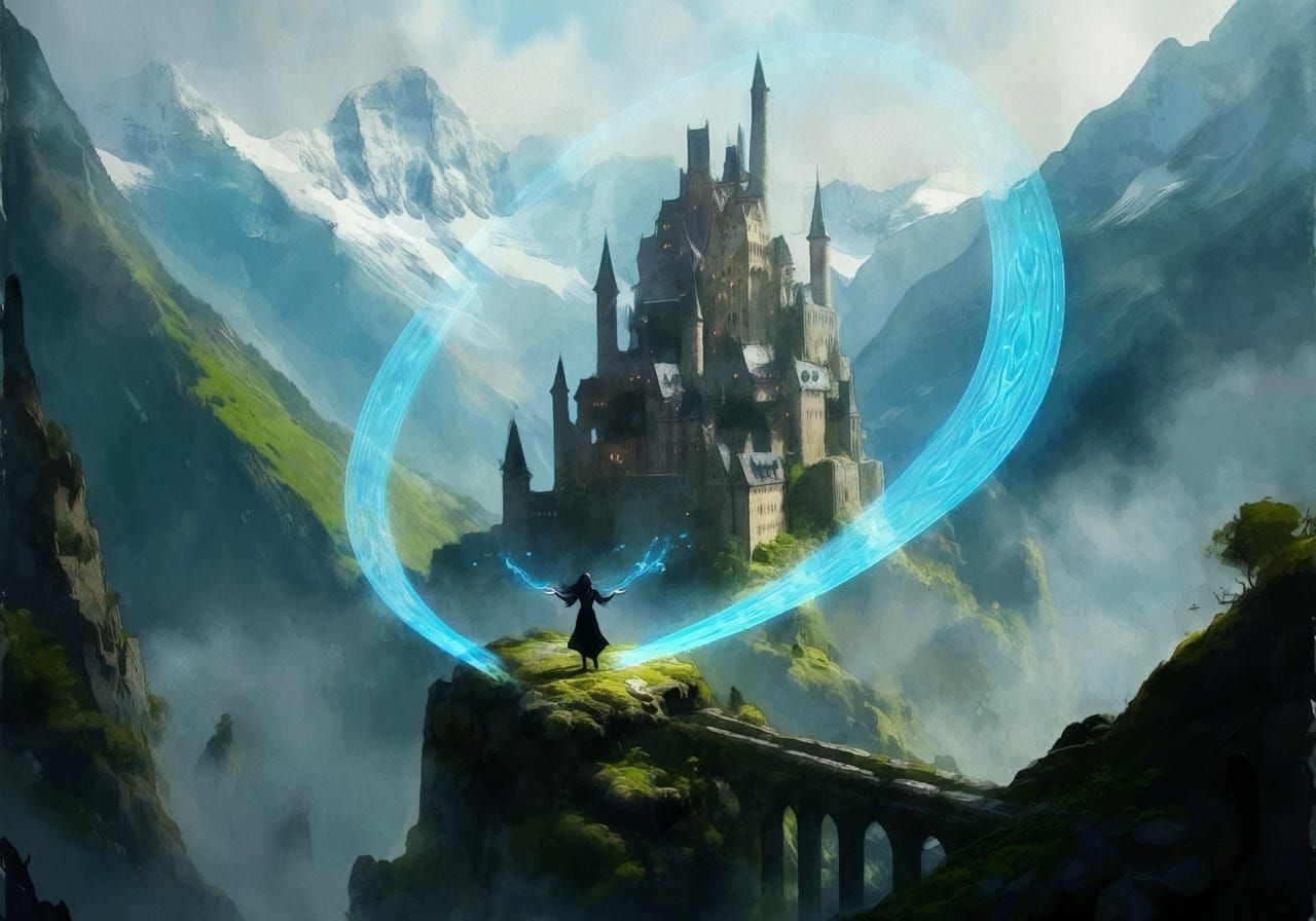 Ancient Castle Protected by Enchanted Sorceress in a Misty M...