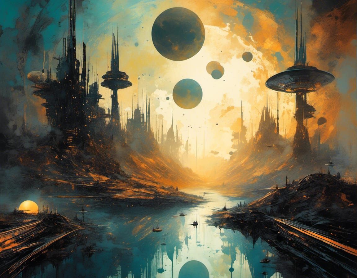 Retro Futuristic Space Colony in Mixed Media Collage