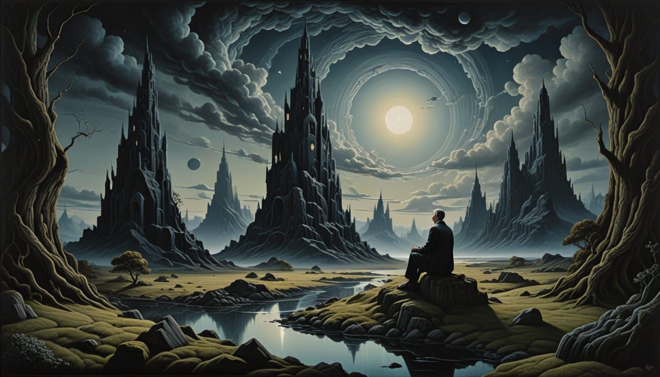 Surreal Metaphysical Painting Evokes Profound Introspection