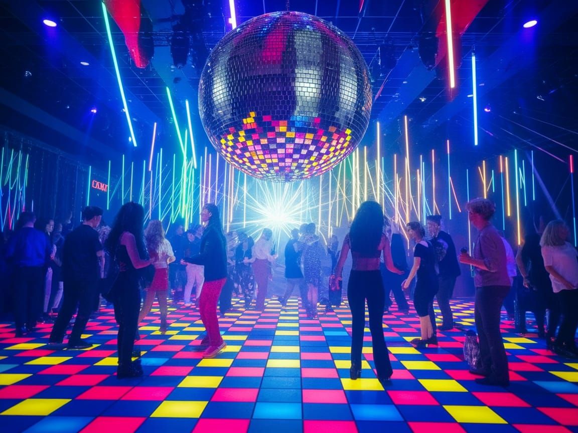 Vibrant Discotheque Scene in Neon Lights