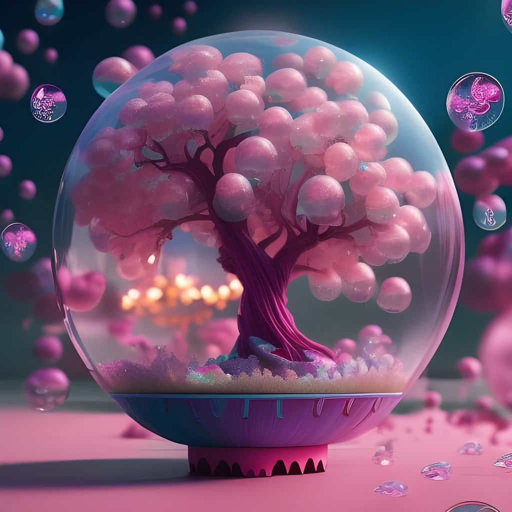 Pink Bubblegum Treehouse in Ethereal Sci-Fi Style