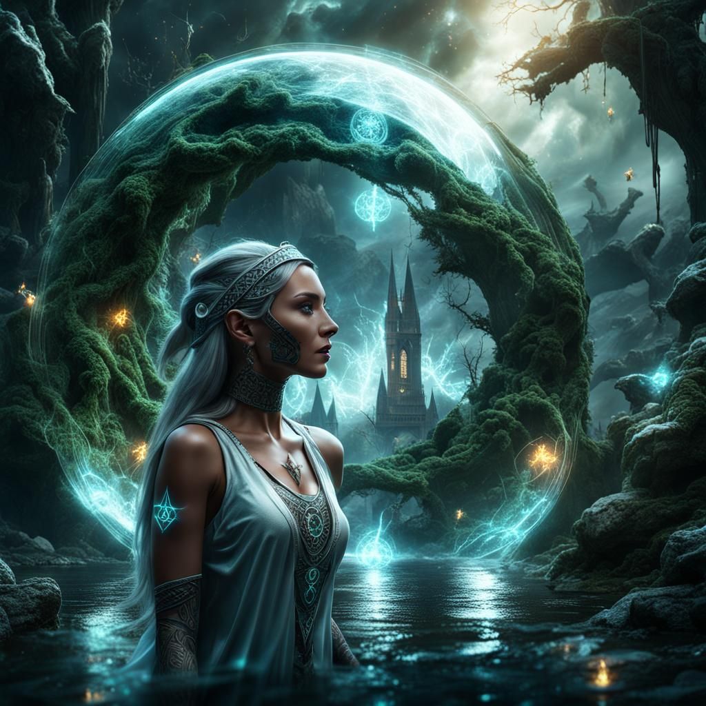 Female Wizard Unleashing Magical Energy