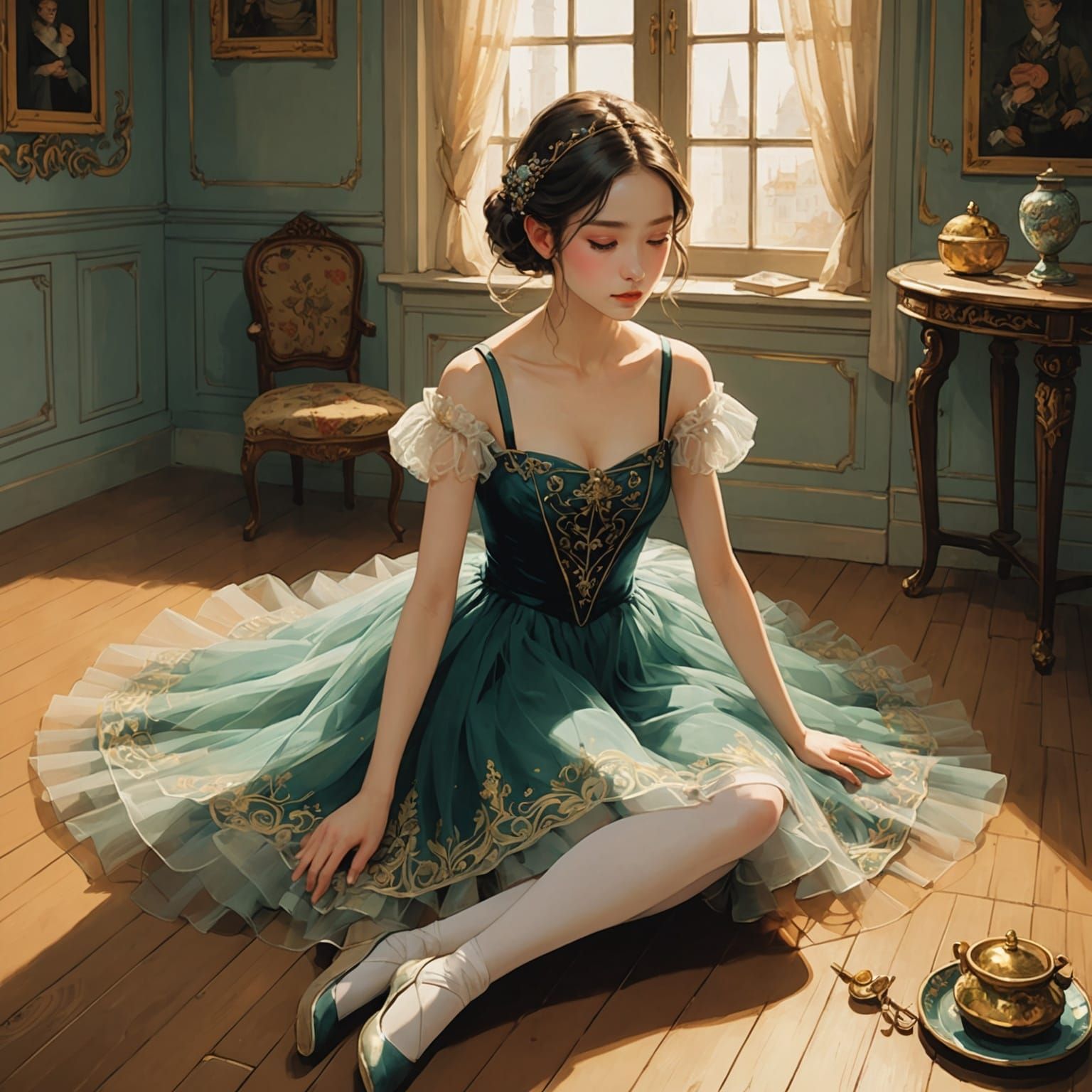 Anime Girl in Baroque Style Ballet Dress