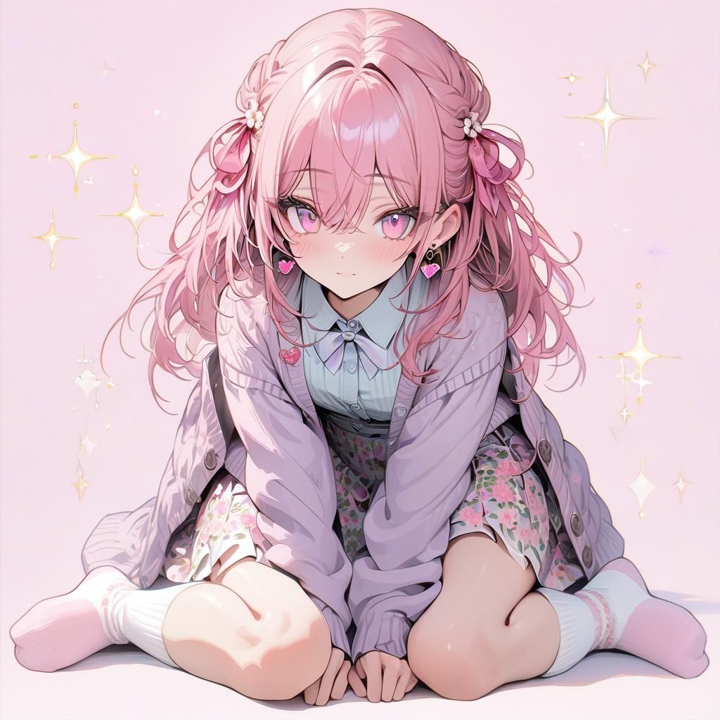 Cute Anime Girl with Pink Hair and Floral Skirt