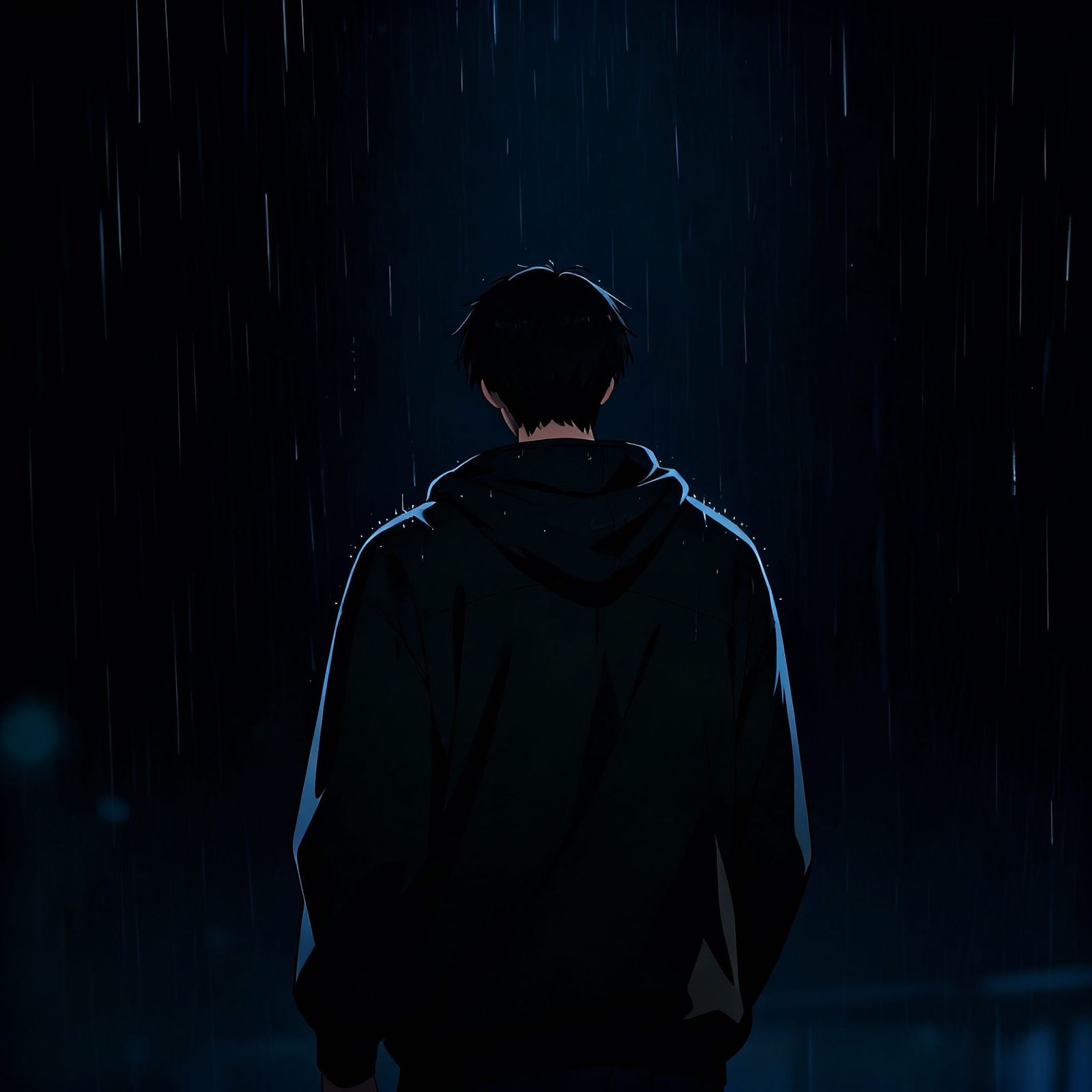 Man Standing Far Away With Back Turned and Hooded