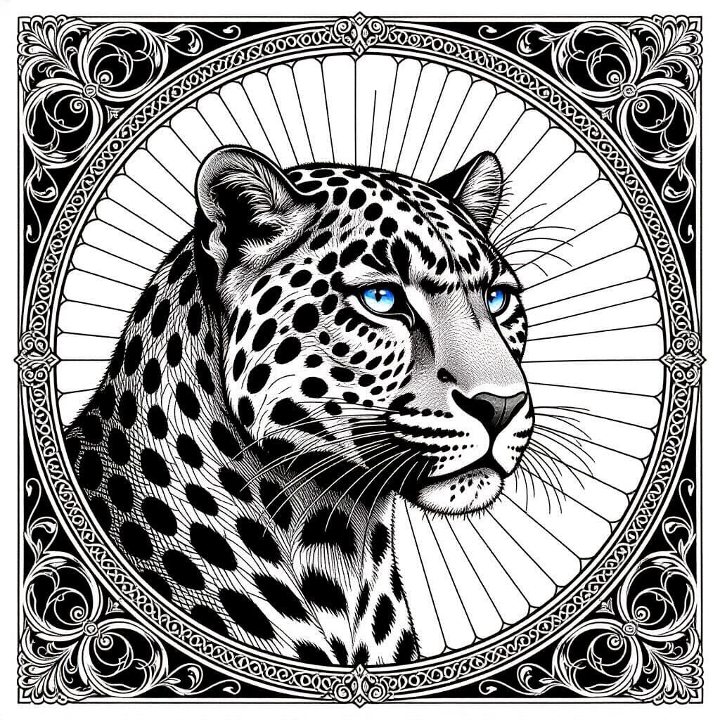 Op Art Panther Portrait in Art Nouveau Style