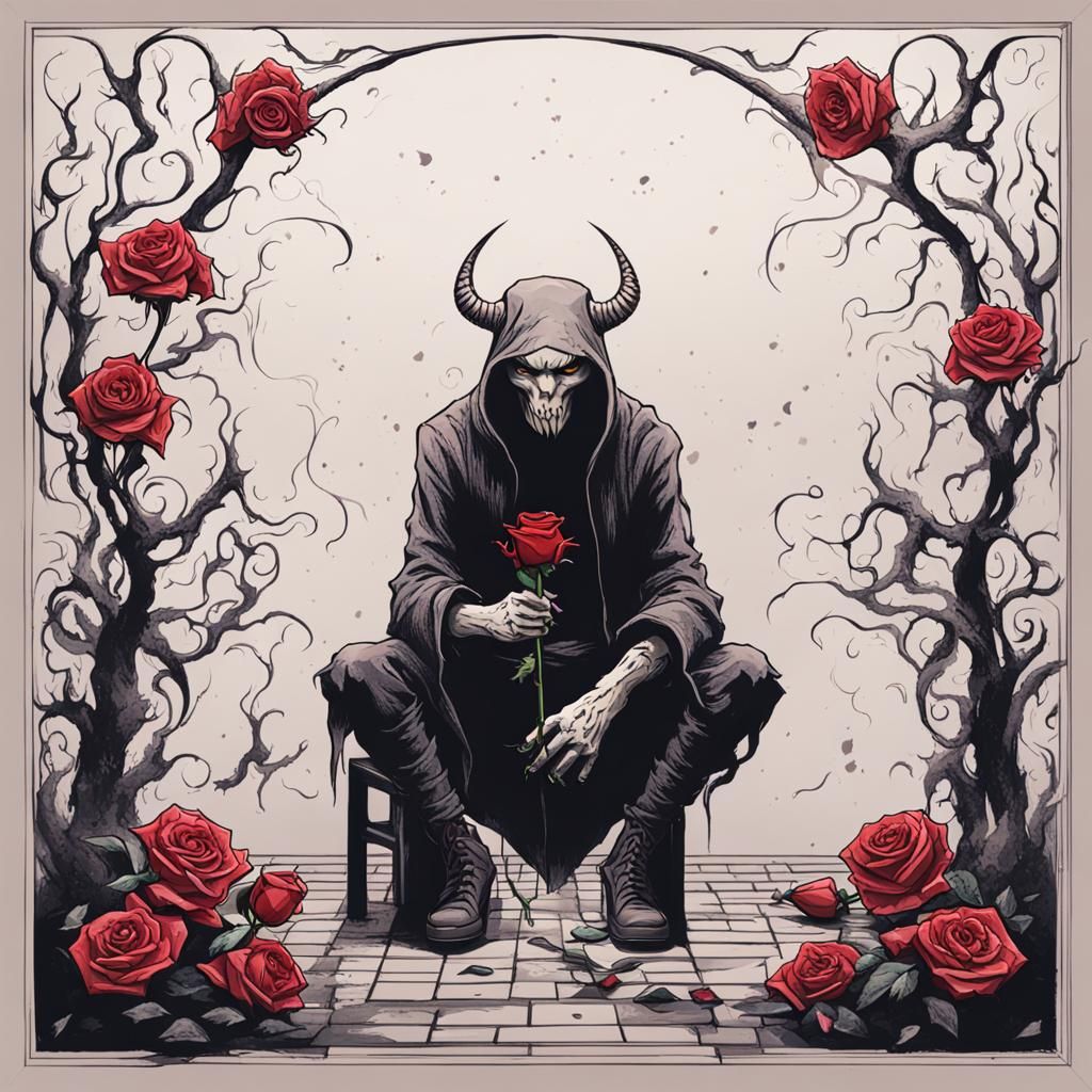 Sad Demon with Rose: A Lonely Soul