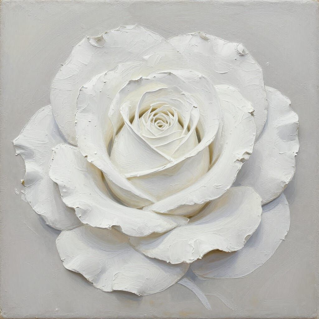 White Rose Gouache Painting with Impasto Technique