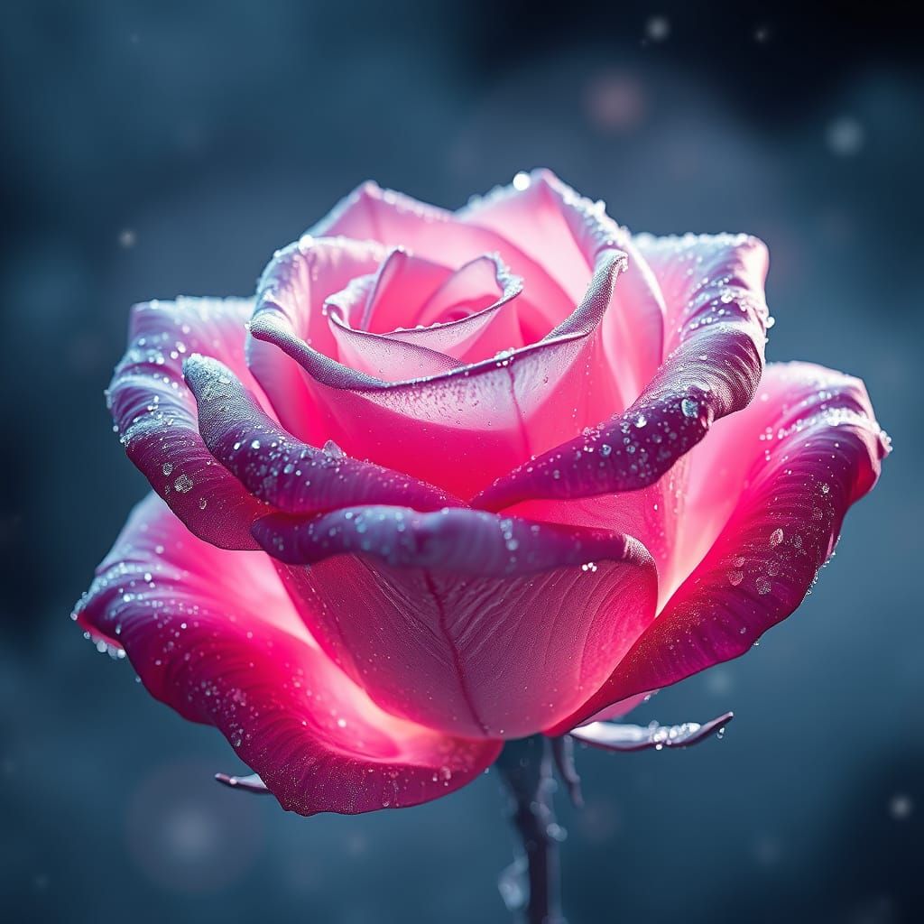 Frozen Rose with Crystal Shimmer and Gzhel Ornament