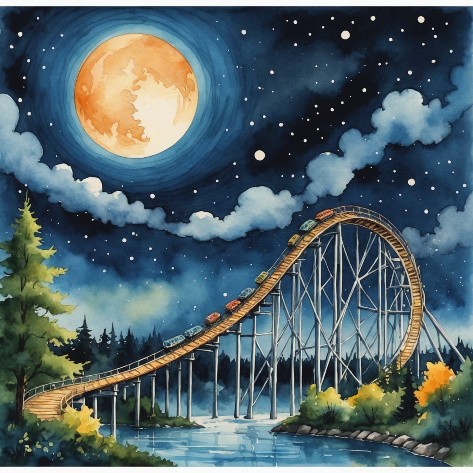 Magical Rollercoaster Watercolor Between Heaven and Earth