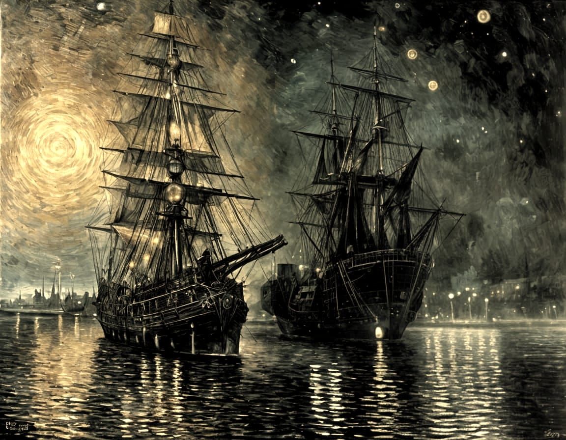 Surreal Pirate Galleon at Night