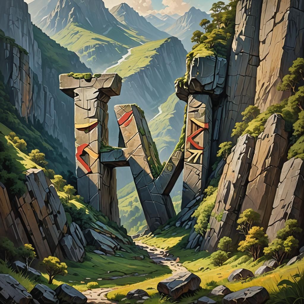 Dramatic Landscape: Giant Letter Between Mountains