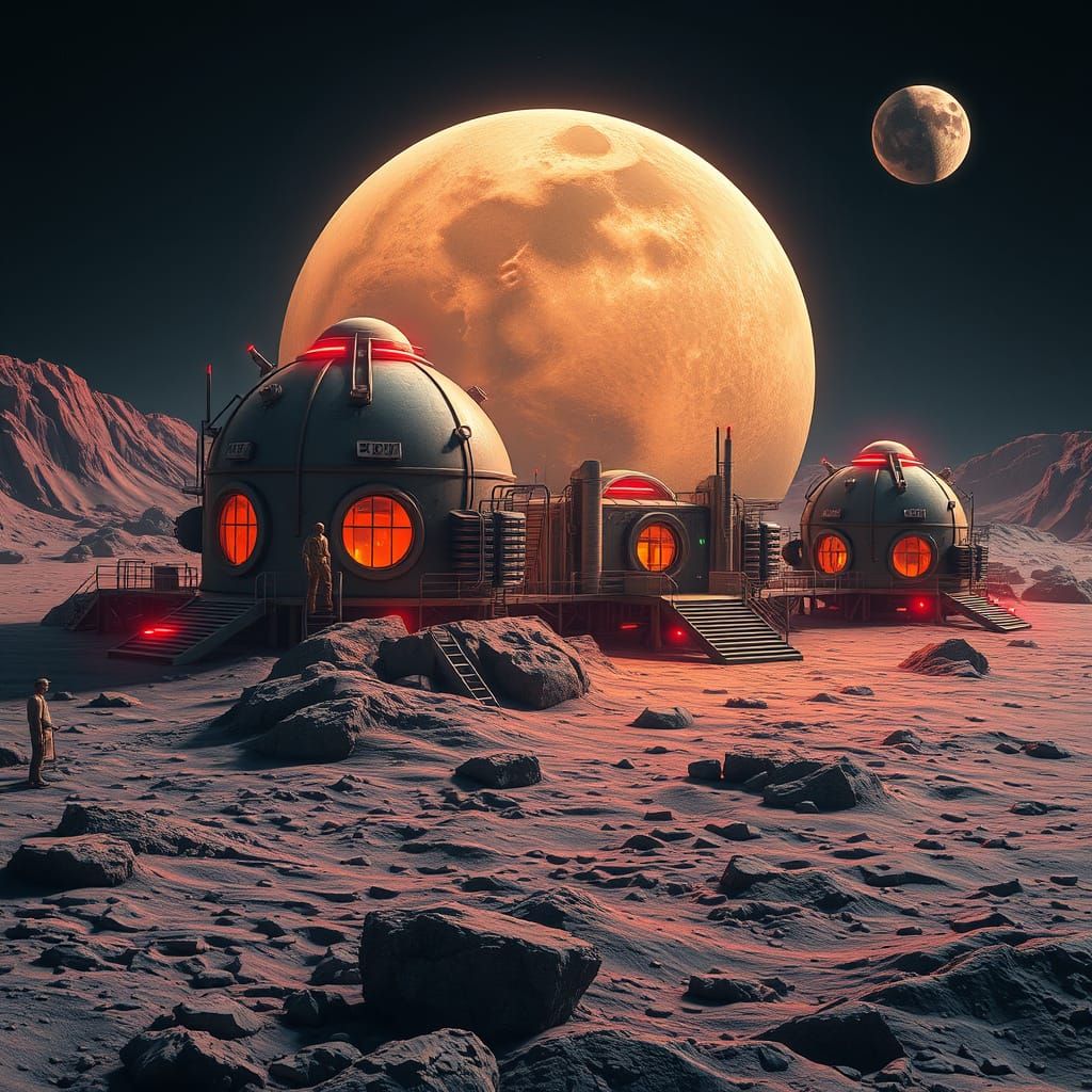 Lunar Colony in a Futuristic, Cyberpunk-Style Dome
