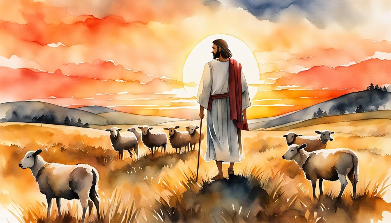 Jesus the Good Shepherd in Watercolor Illustration