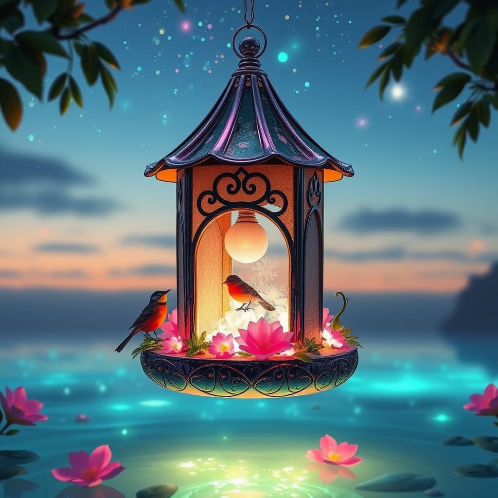 Isang kakaibang birdhouse na gawa sa pinakintab na chrome, n...