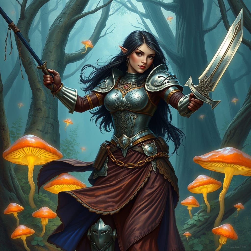 Enchanted Warrior Maiden in Frazetta-Inspired Fantasy Armor