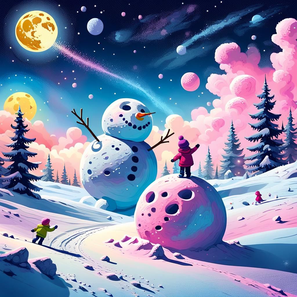 Magical Winter Wonderland: Children Play on the Moon