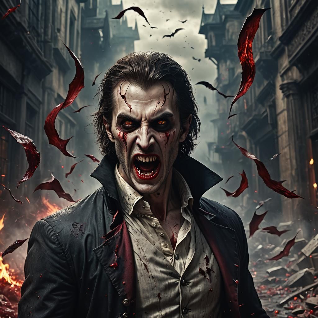 Handsome Vampire with Bloody Mouth: Digital Matte Painting