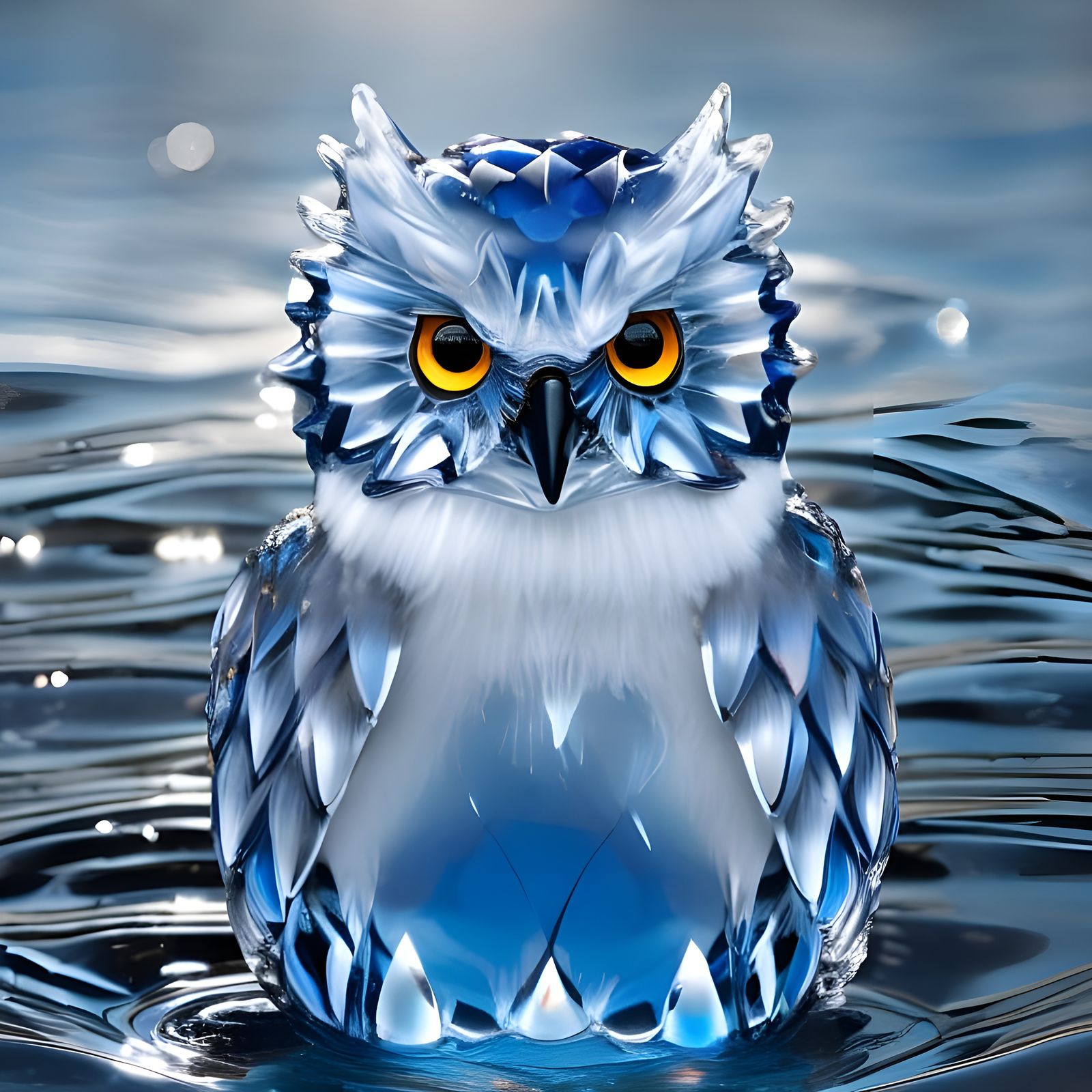 Icy Water Owl with Hypnotic Eyes in Anime Style
