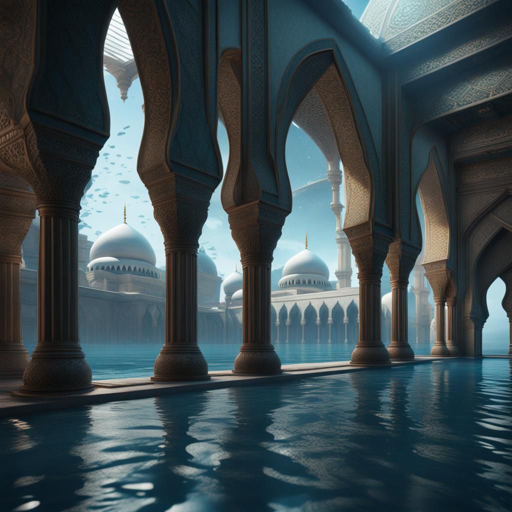 Underwater Mosque in Hyperrealistic Digital Painting