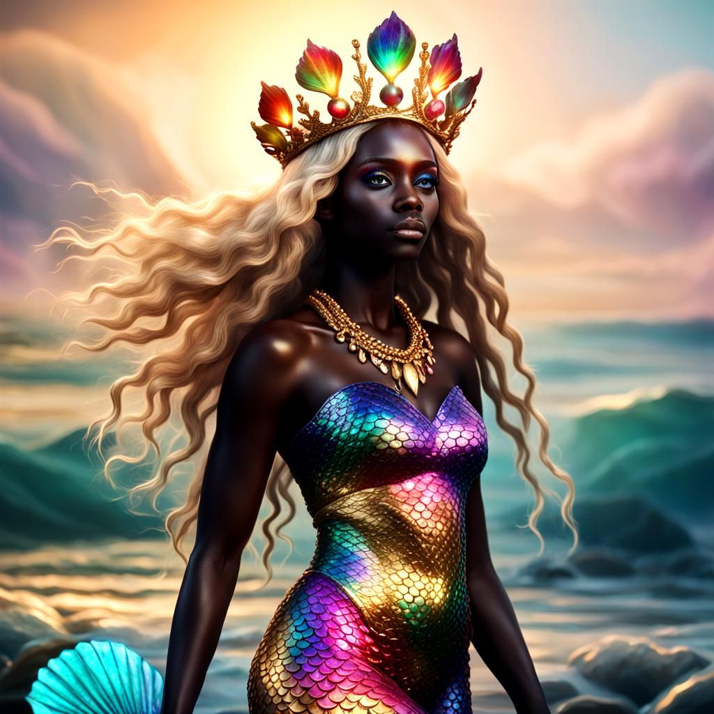 Rainbow Mermaid with Shell Crown: Macro Photography
