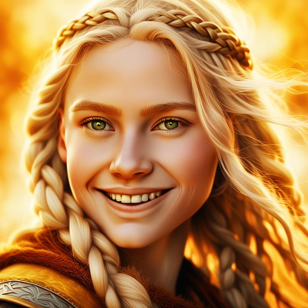 Blonde Nordic Viking Girl Portrait in Digital Art