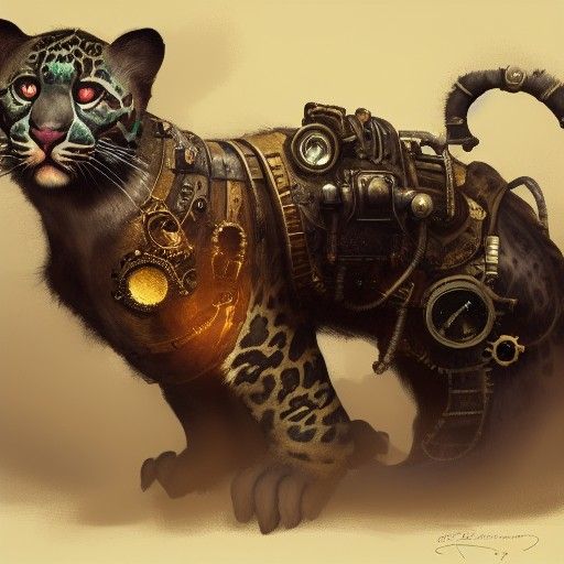 Steampunk Clouded Leopard in Dark Fantasy Style