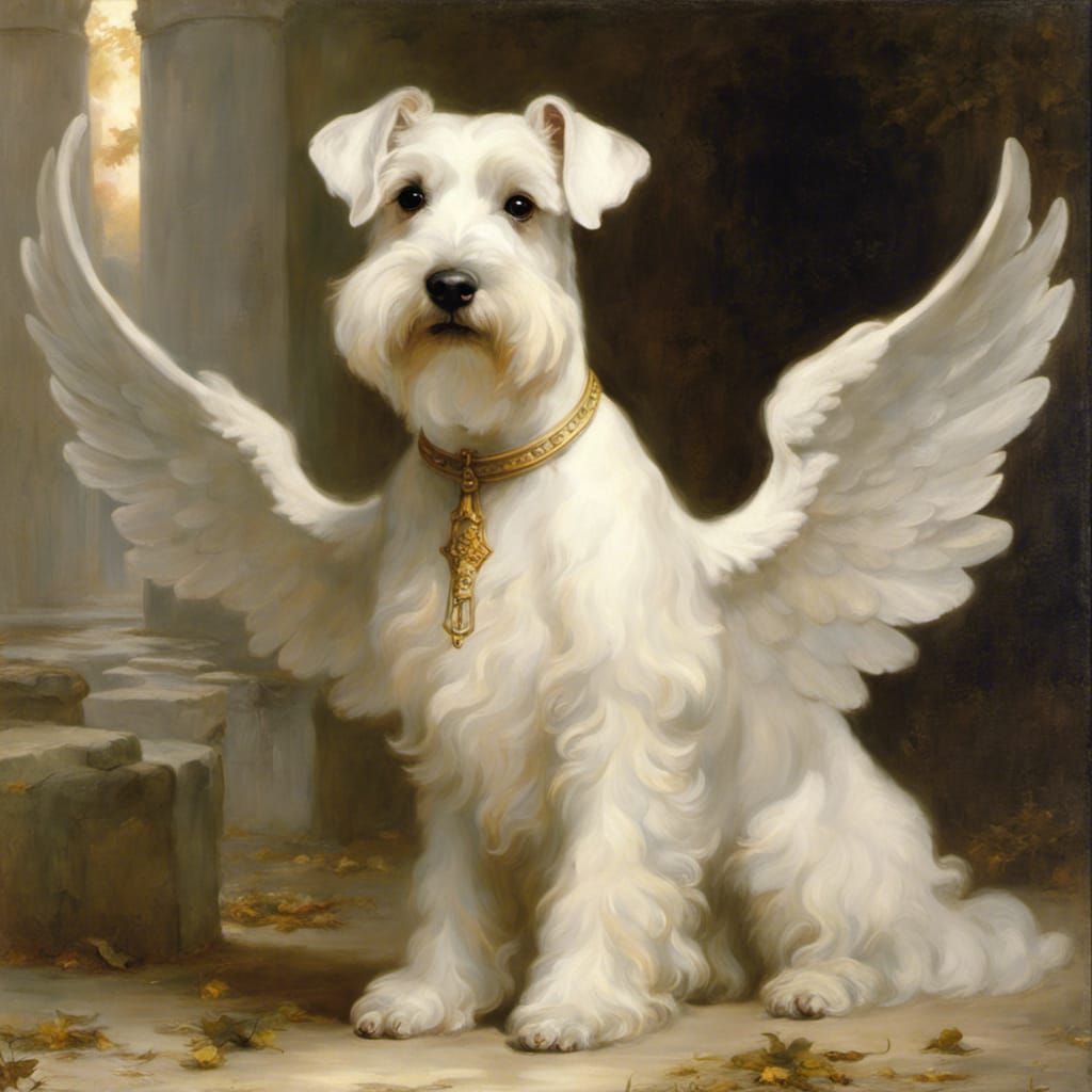 Miniature Schnauzer Angel in Bouguereau Style