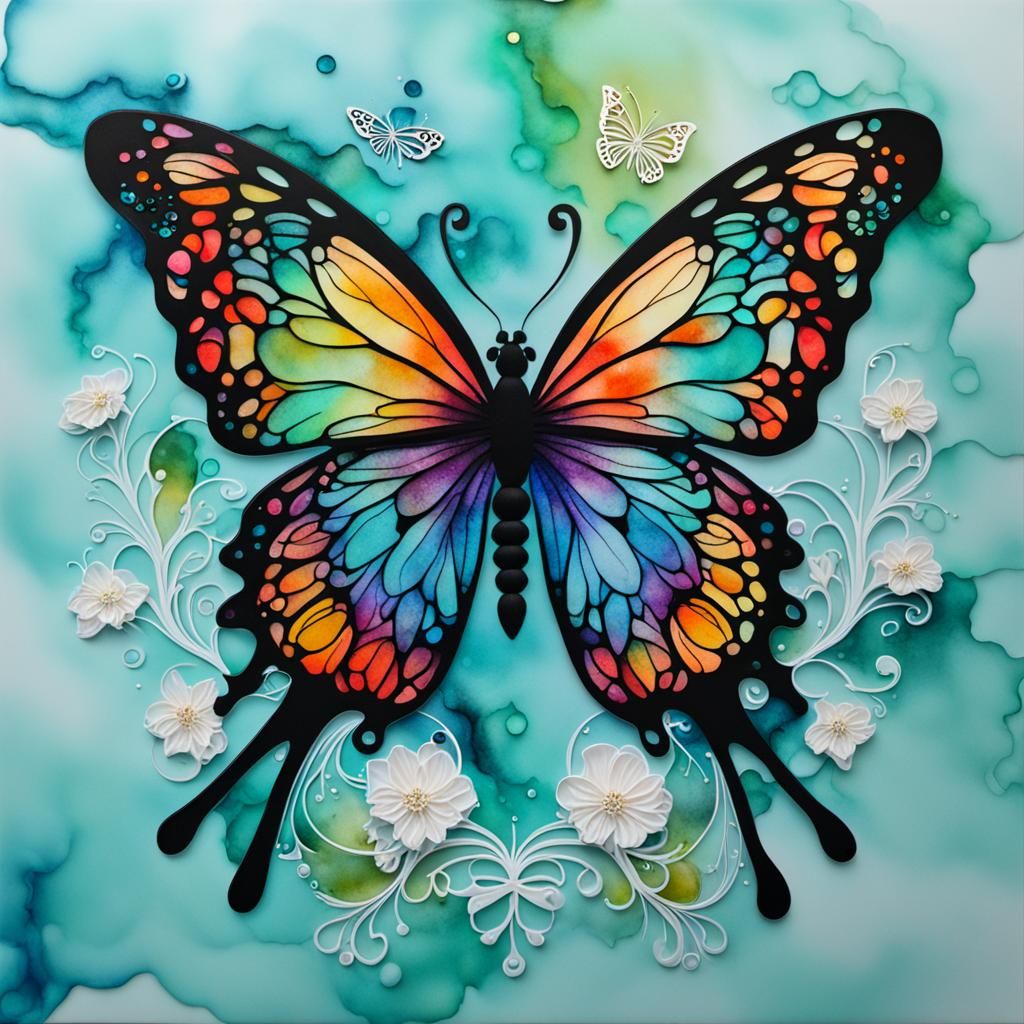 Otherworldly Alcohol Ink Floral Butterfly Dreamscape