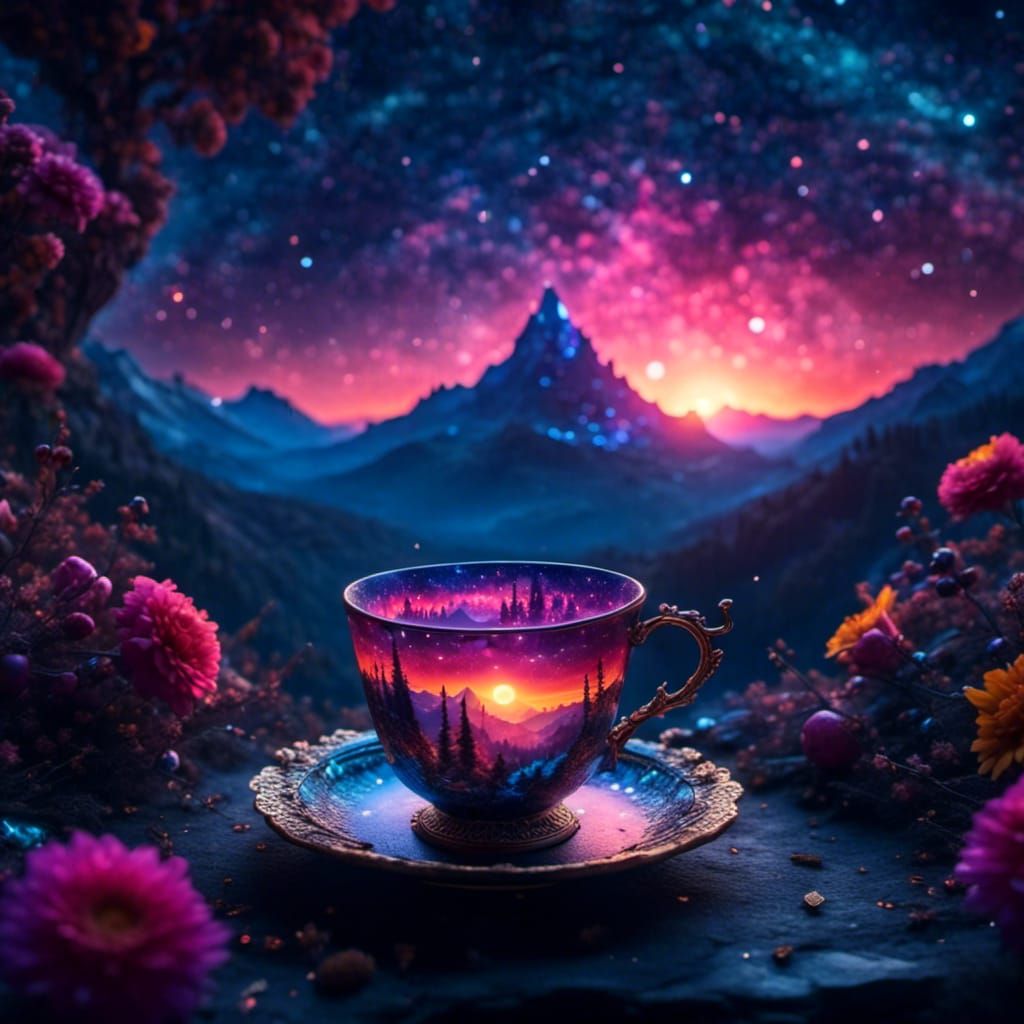 Night Cup Reflecting Sunrise: Detailed Matte Painting