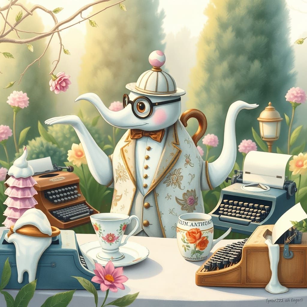Anthropomorphic Teapot's Surreal Garden Tea Party