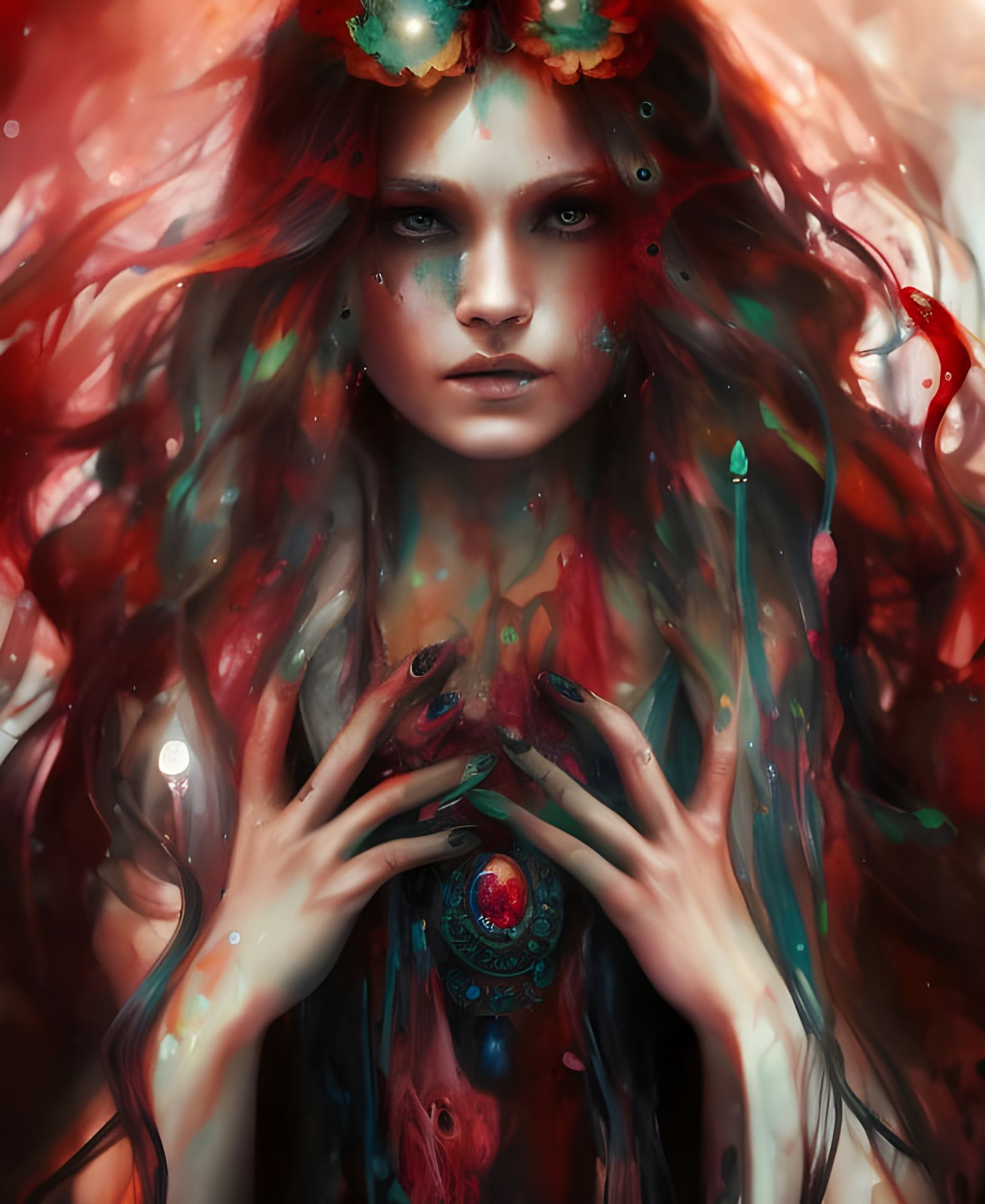 Blood Witch Portrait in Textured Speedpaint Style