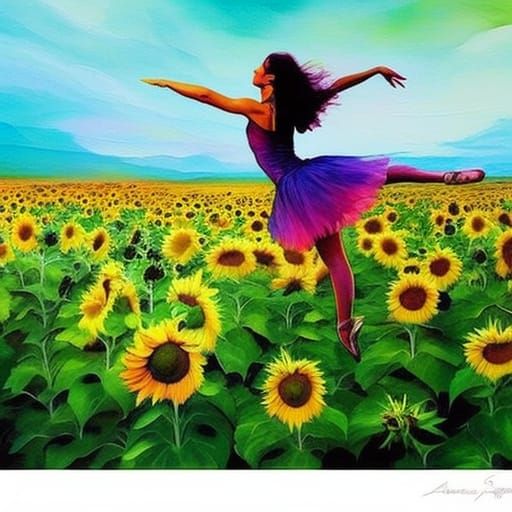 Ballerina Dancing at Sunset: Acid Ink Watercolor