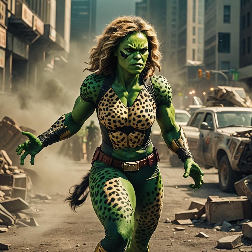 Cheetah and She-Hulk Fusion: Cinematic Film Still