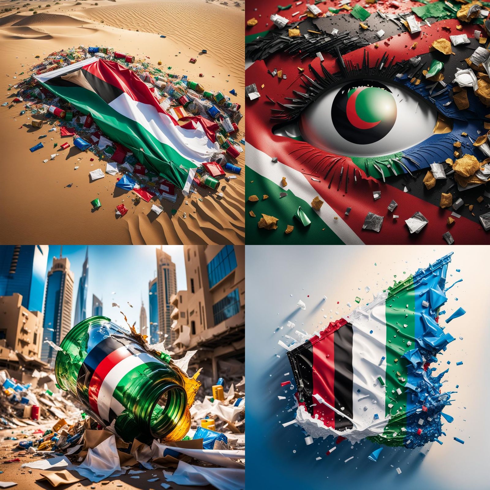 Hyperrealistic UAE Flag Collage Made of Trash
