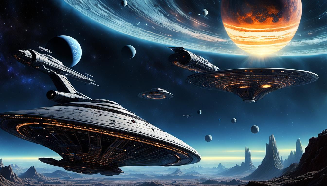 Starship Soaring Through Cosmic Nebula: Matte Painting