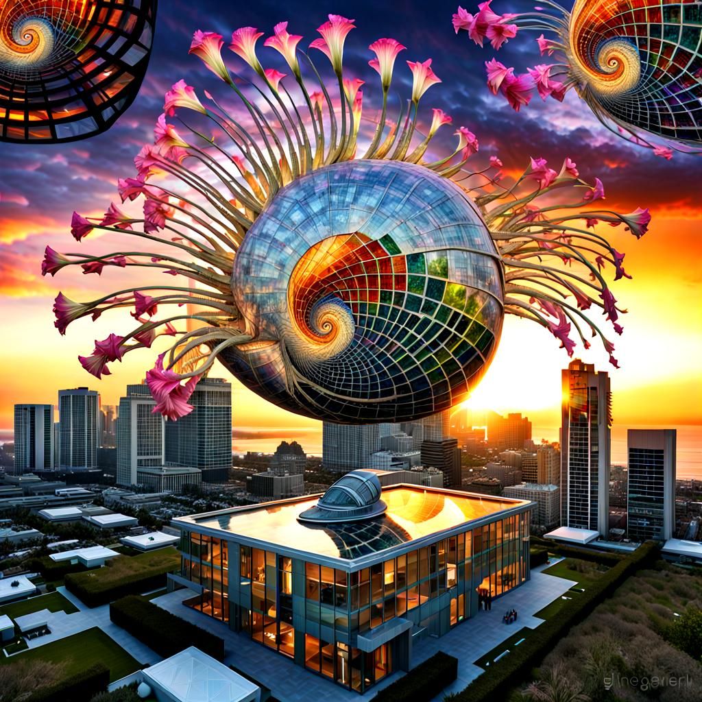 Photorealistic Nautilus Starship with Fractal Light Patterns