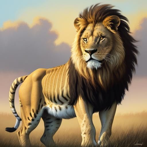 Majestic Lion in Savannah: Impressionist Oil Painting