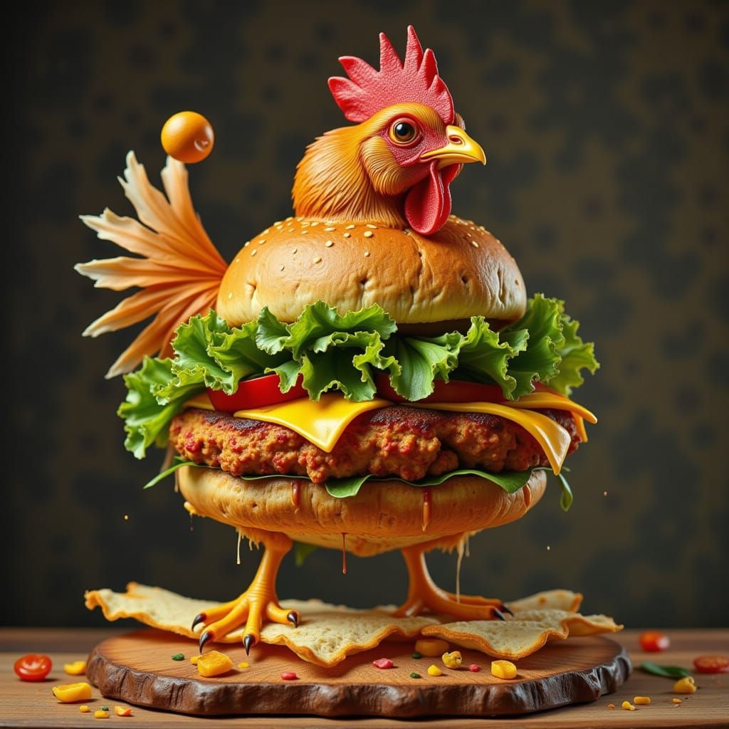 Photorealistic Chicken Burger Creation
