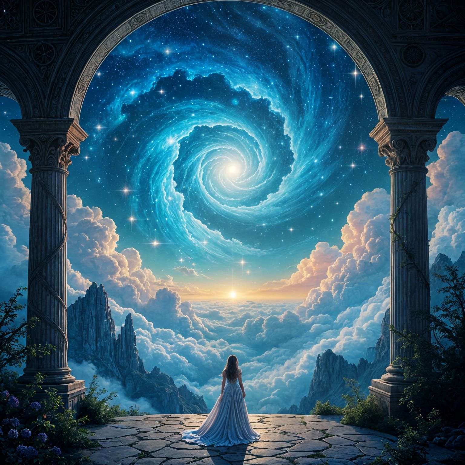 Surreal Celestial Sphere with Cosmic Clouds