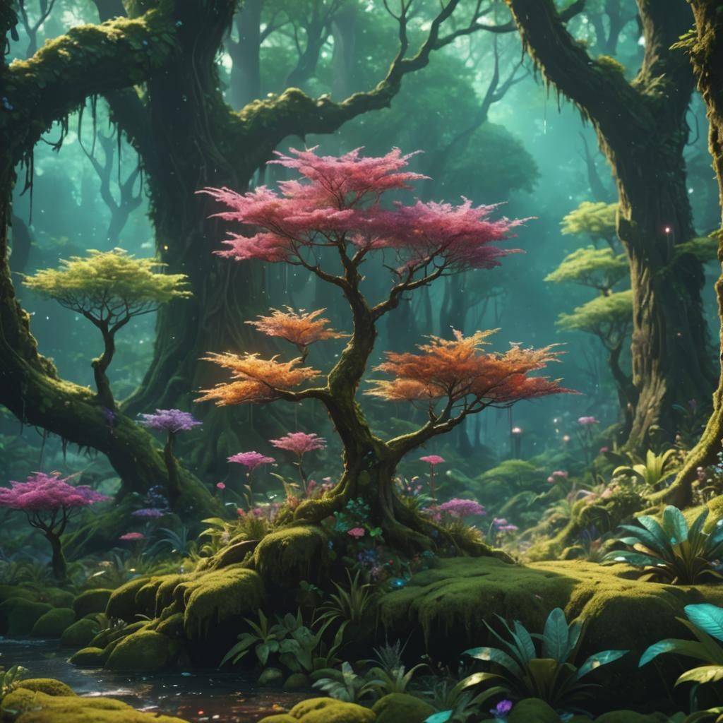 Magical lush iridescent sparkly forest detailed matte painting, deep color, fantastical, intricate detail, splash screen...