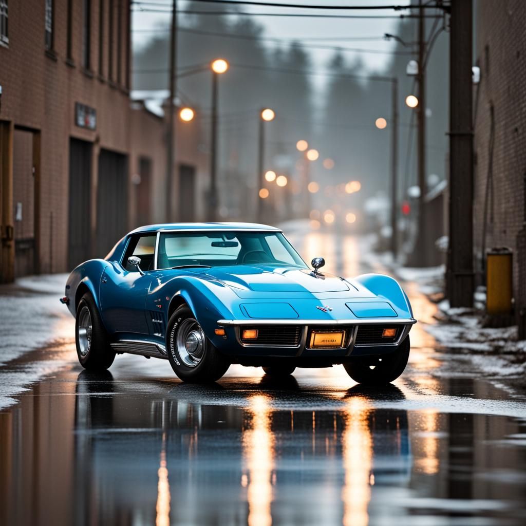 1971 Corvette in Industrial Setting, Hyper-Realistic Photo