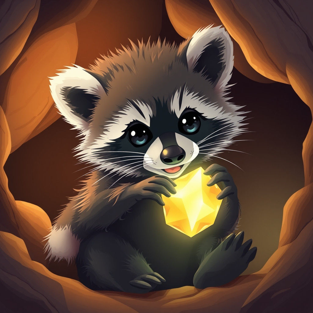 Baby Raccoon with Treasure: Anime Style