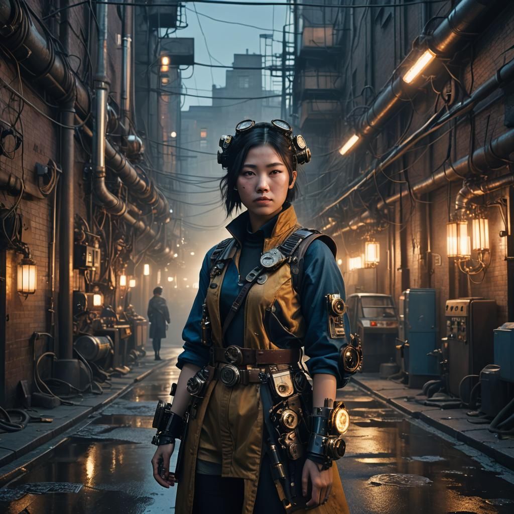 Steampunk Girl Portrait in Cyberpunk Style