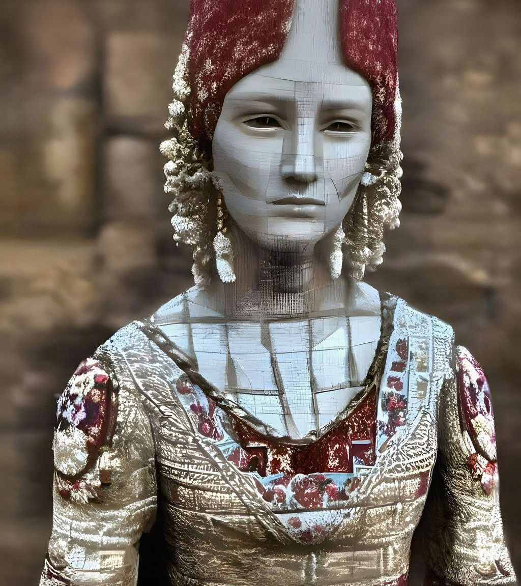 Woman's Bust in Serbian Carpet Pattern, Hyperrealistic