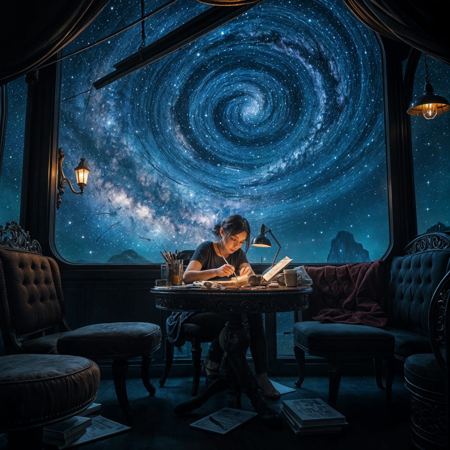 Epic Milky Way Night Cafe Scene in Digital Matte Painting